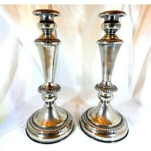 Silver Manufacturing Corp Silver-Plate Heavy Candle Stick Holders  14"